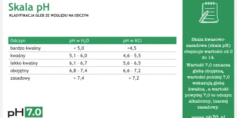 Tabela pH gleby: bardzo kwaśna (<5,0), kwaśna (5,1-6,0), lekko kwaśna (6,1-6,7). Rośliny nie lubiące kwaśnej gleby wymagają innych warunków.