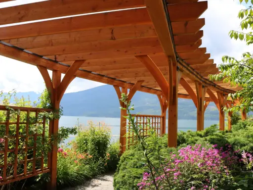 Pergola tarasowa drewniana jak zrobić? Piękny widok na jezioro i góry spod zadaszenia.
